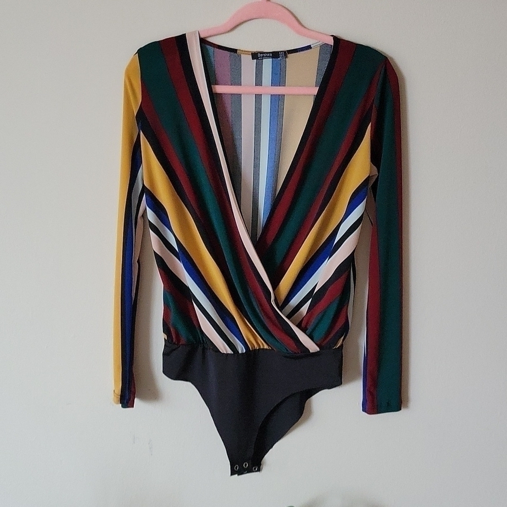 bershka Wrap Striped Bodysuit US S